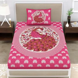 ABHACLOTHO Pink Printed Cotton 144 TC Single Bedsheet with 1 Pillow Covers 2.15 m x 1.5 m-image-52
