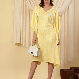 House of Kaftan Floral Print Kimono Sleeve Kaftan Dress-image-60