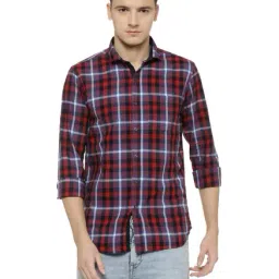 Campus Sutra Maroon Checks Cotton Shirt-image-25
