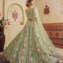 panchhi Embroidered Sequinned Semi-Stitched Lehenga & Blouse With Dupatta image 4