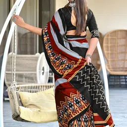 VASVI Ethnic Motifs Pure Cotton Block Print Saree image 3