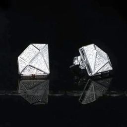 Krelin Sterling Silver Silver-Plated Cubic Zirconia Studded Diamond Shaped Studs-picture-13