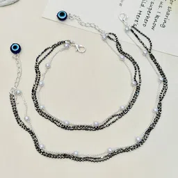 ABDESIGNS Silver-Plated Artificial Stones and Beads Anklet-picture-11