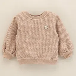 Little Kangaroos Full Sleeves Winter Top With Sequins Detailing- Brown-picture-24