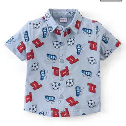 Babyhug Half Sleeve 100% Cotton Knitted Football Printed Shirt - Blue-picture-29