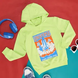 Pantaloons Junior Full Sleeves Space Theme Printed Hoodie - Bright Green-picture-20