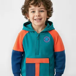 Babyhug Cotton Knit Full Raglan Sleeves Hooded Sweatjacket with Zipper & Graphics - Teal Blue-picture-16