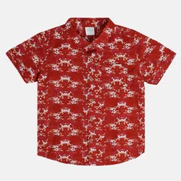 MINI KLUB Cotton Half Sleeves Abstract Printed Shirt - Red-picture-24
