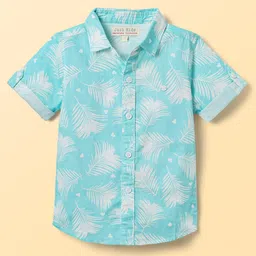 JASH KIDS Cotton Woven Half Sleeves Shirt With Tropical Theme Print - Turquoise-picture-12