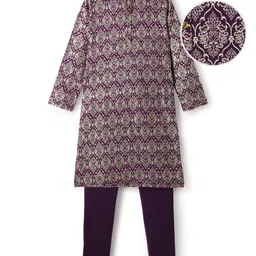 EARTHY TOUCH Single Jersey Knit Full Sleeves Kurta Pajama Set With Floral Print - Purple-picture-24