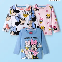 Babyhug Disney Single Jersey Knit Full Sleeves T-Shirt with Minnie and Friends Graphics Pack of 3 - Light Blue Pink & White-picture-27