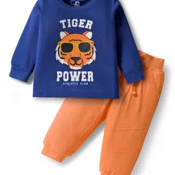 Doodle Poodle 100% Cotton Single Jersey Knit Full Sleeves T-Shirt & Lounge Pant Set With Animal Print - Navy Blue-picture-13