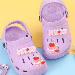 Yellow Bee Solid Perforated Slingback Clogs With Cake Charms - Blue-picture-42