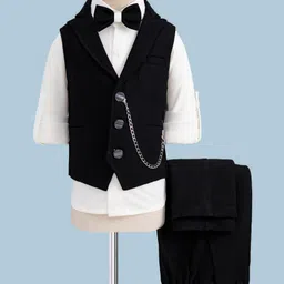 Rikidoos Full Sleeves Chain Detailed 3 Piece Party Suit Set With Bow - Black & White-image-39