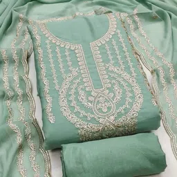 LeeliPeeri Designer Floral Embroidered Thread Work Georgette Unstitched Dress Material image 2