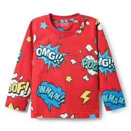 Babyhug Full Sleeves Co-ords Night Suit With Text Print - Red image 2