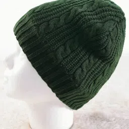 Pine Kids Solid Color Woollen Cap Dark Green- Diameter 18 cm image 2