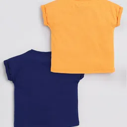 giniekids Cotton Knit Pack Of 2 Half Sleeves Typography Printed Tops - Matte Gold & Navy Blue image 3