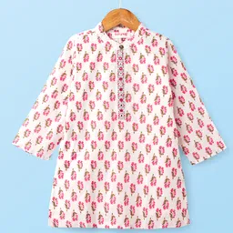 Babyhug Cambric Woven Full Sleeves Kurta Dhoti Set Floral Print - White image 2