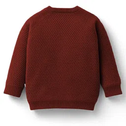 Yellow Apple Knit Full Sleeves Sweater With Textured Design - Brown image 2