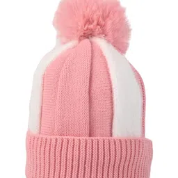 Kid-O-World Knit Colour Blocked Pom Pom Embellished Cap - Light Pink - Circumference 50 Cm image 2