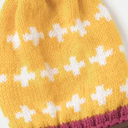 The Original Knit Plus Symbol Designed Pom Pom Detailed Handmade Cap - Diameter - 30 Cms - Yellow & Pink image 3