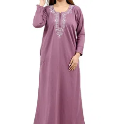 MIAVII CREATION Women Floral Embroidered Round Neck Maxi Nightdress-image-49