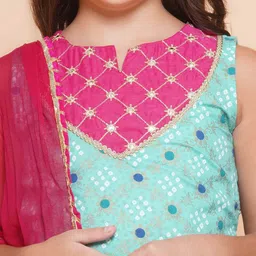 Bitiya by Bhama Girls Ethnic Motifs Printed Empire Gotta Patti Kurti with Sharara & With Dupatta image 2