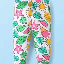 Babyhug Cotton Knit Footed Bootie Leggings With Tropical Print Pack Of 3 - Yellow & White image 4