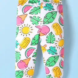 Babyhug Cotton Knit Footed Bootie Leggings With Tropical Print Pack Of 3 - Yellow & White image 5