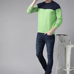 Van Heusen Men Navy Blue Colourblocked Sweatshirt image 5