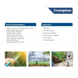 Crompton 1 HP V3 Submersible Pump Set 3W Series Single Phase 12 Stage and 90-10 LPH Flow Rate, 3W12AP1 image 4