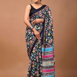 Craft Musium Floral Printed Pure Cotton Saree With Blouse Piece-picture-26