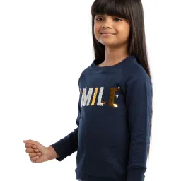 Under Fourteen Only Kids Navy Embellished Full Sleeves Sweatshirt image 3