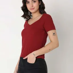 Spykar Deep Maroon Solid T-Shirt image 2