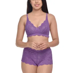 AROUSY Purple & Blue Self Pattern Bra Panty Set - Pack Of 3 image 2