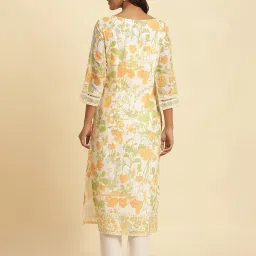 W White Viscose Floral Print Print Straight Kurta image 2