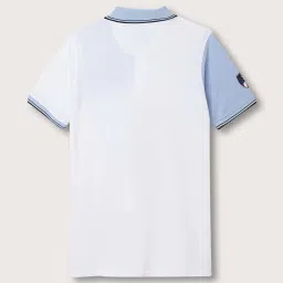 Blue Giraffe Boys White & Blue Cotton Printed Polo T-Shirt image 2