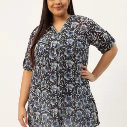 theRebelinme Blue & Off White Floral Print Shirt image 1