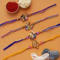 eCraftIndia Set of 4 Lord Ganesha and Shiva Religious Rakhis with Sibling Agreement & Roli Chawal-picture-33