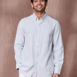 Fabindia Light Blue Cotton Comfort Fit Striped Shirt-picture-30