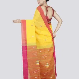 Pinkloom Yellow & Pink Cotton Woven Saree With Unstitched Blouse image 2