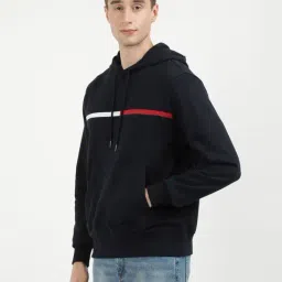 Tommy Hilfiger Navy Cotton Regular Fit Printed Hooded Sweatshirts image 3