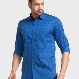 ColorPlus Blue Cotton Tailored Fit Printed Shirt image 3