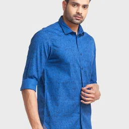 ColorPlus Blue Cotton Tailored Fit Printed Shirt image 4