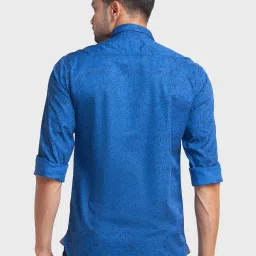 ColorPlus Blue Cotton Tailored Fit Printed Shirt image 2