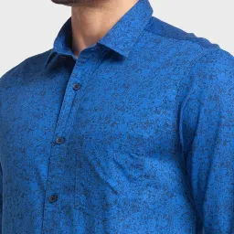 ColorPlus Blue Cotton Tailored Fit Printed Shirt image 5