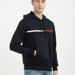 Tommy Hilfiger Navy Cotton Regular Fit Printed Hooded Sweatshirts image 4