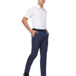 Van Heusen Navy Slim Fit Flat Front Trousers image 5