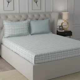 In-House by Maspar Blue 200 TC Cotton Printed Bed Sheet with 2 Pillow Cover-picture-21